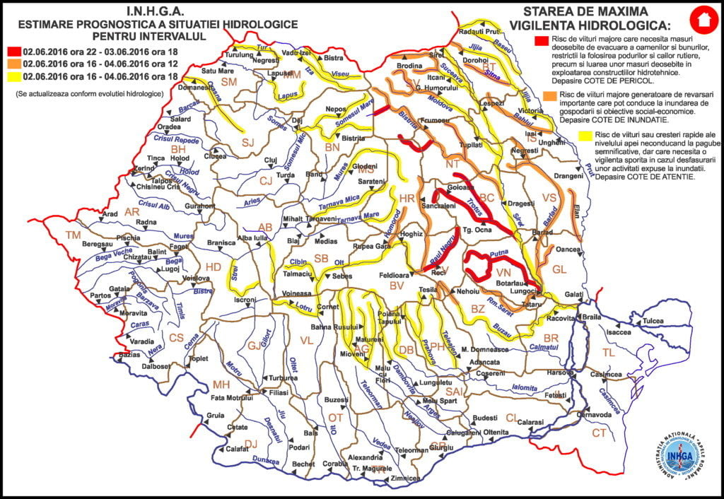 Harta avertizare hidro nr. 38 din 02.06.2016