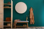 Round,Mirror,On,Green,Wall,In,Stylish,Hallway,Interior