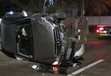 Șofer de 26 de ani din Marginea, prins cu 0,94 mg/l după ce a intrat cu Mercedes-ul într-un stâlp, s-a răsturnat și apoi a fugit acasă
