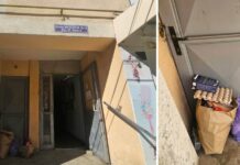 Cușnir: gunoaie lăsate lângă o scară de bloc de pe Ion Neculce. Poliția Locală i-a pus pe cei identificați să le ducă la tomberon