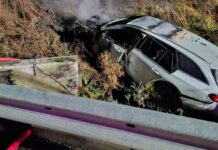Autoturism cuprins de flăcări după ce a ieșit de pe carosabil, la Stroiești. Mașina a ars aproape în totalitate